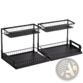 Under sink organizer black metal two-tier pull out kitchen shelf with wire mesh sides and solid base trays