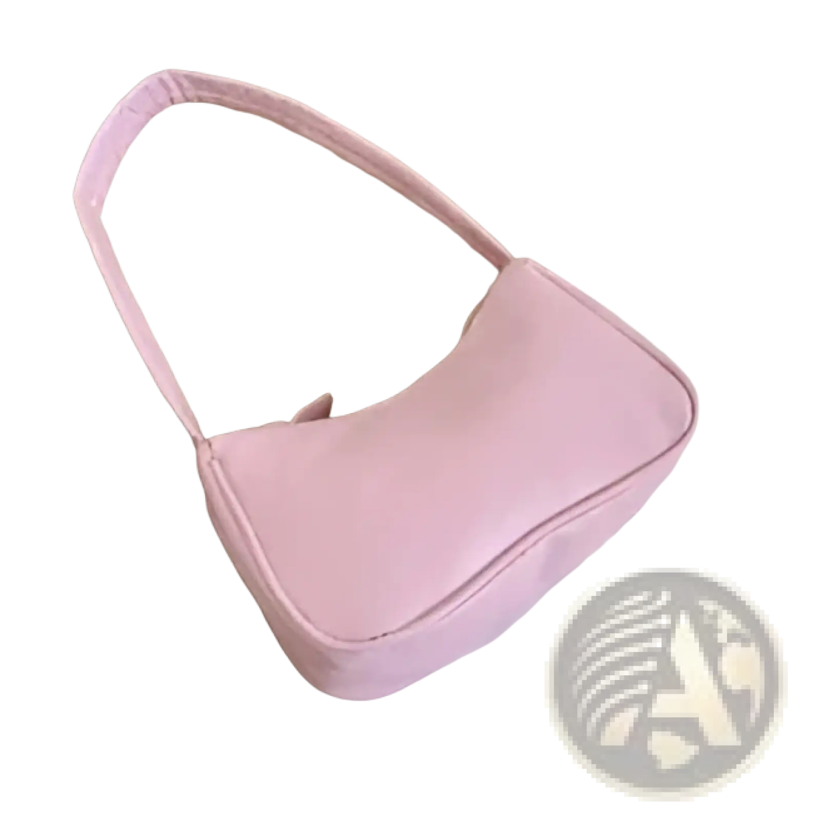 A soft pink underarm shoulder bag made of faux leather with a structured rectangular shape and rounded top handles
