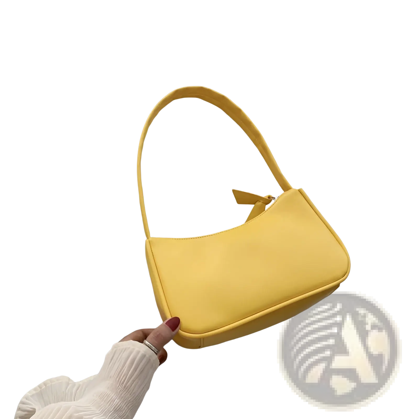 A vibrant yellow faux leather underarm shoulder bag with a rectangular shape and clean stitching design