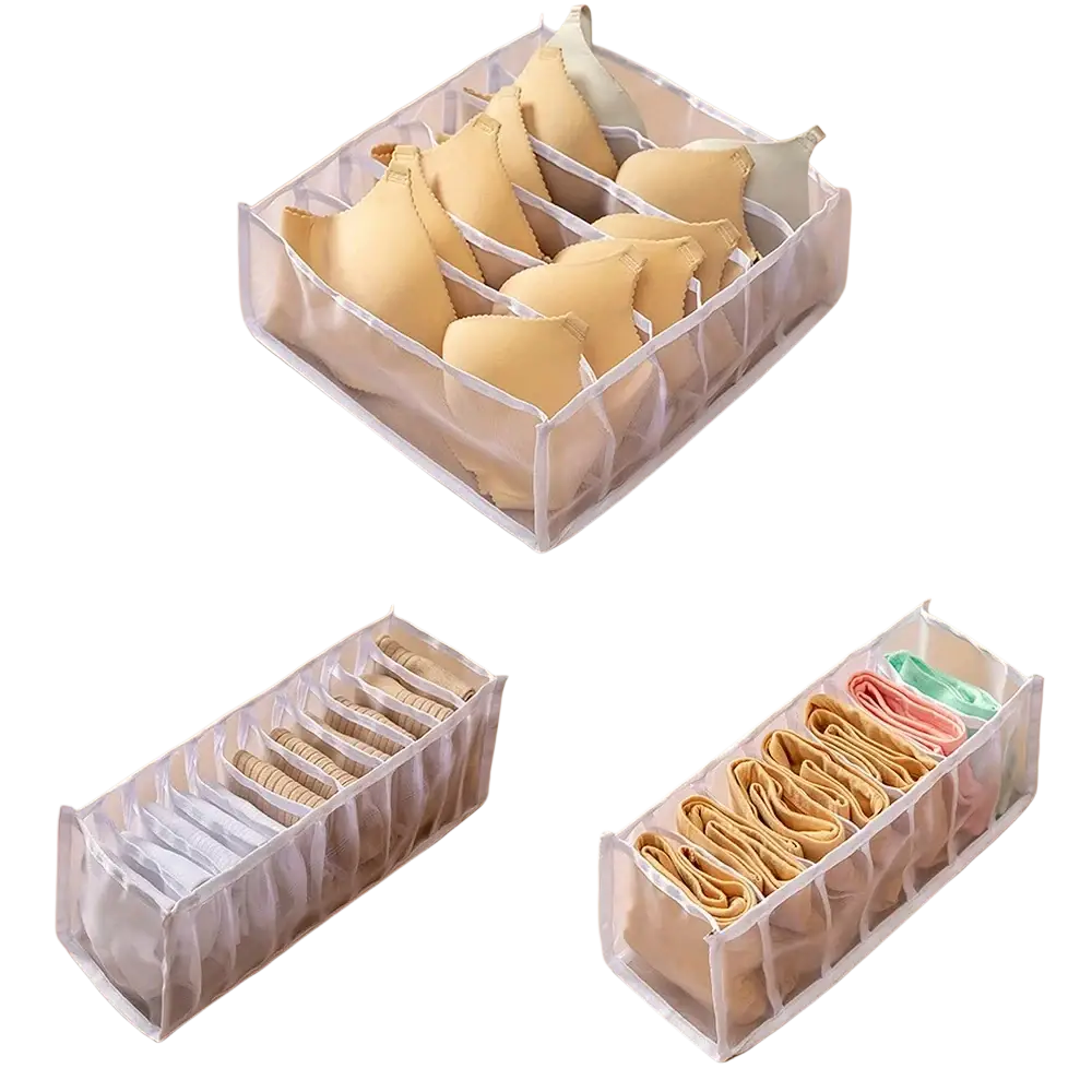 Transparent plastic underwear organizer with 7grid 11grid and six grid compartments for bras and underwear storage