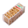 Transparent plastic underwear organizer with seven compartments holding colorful folded underwear grid 7grid 11grid storage box
