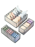 Underwear organizer drawer divider 3 in 1 closet storage box with transparent mesh compartments gray metal frame holding rolled pastel lingerie