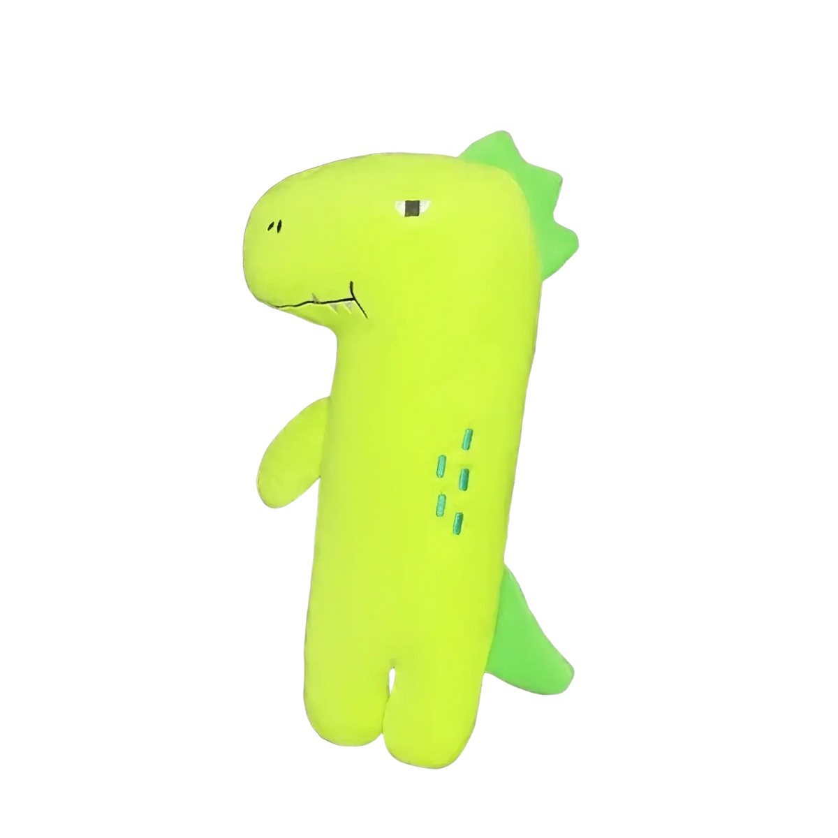 Bright lime green plush dinosaur shaped car seat backrest for kids featuring a soft unicorn car seat belt pillow