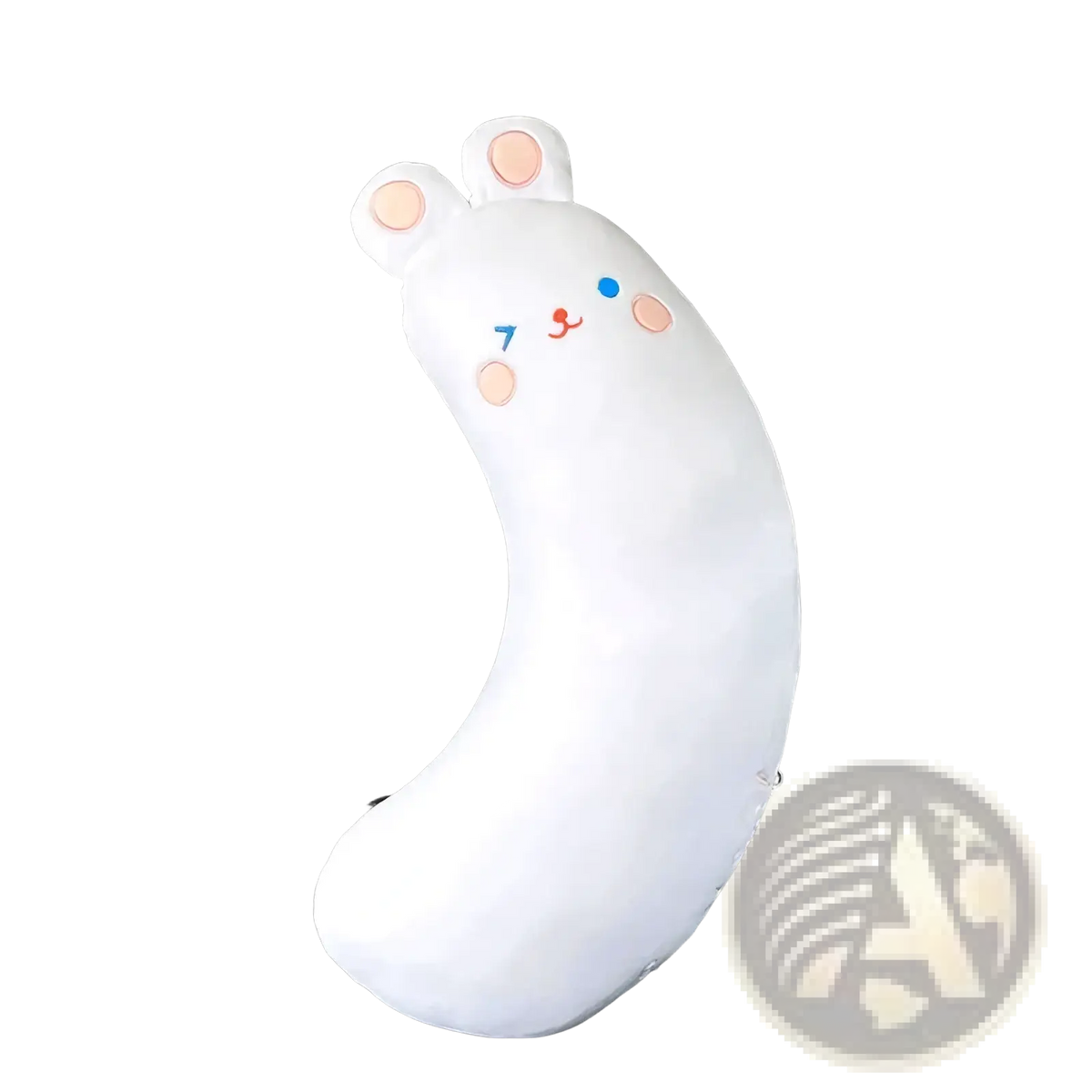 White plush bunny-shaped neck pillow with pink ears and embroidered face for unicorn car seat belt pillow for kids