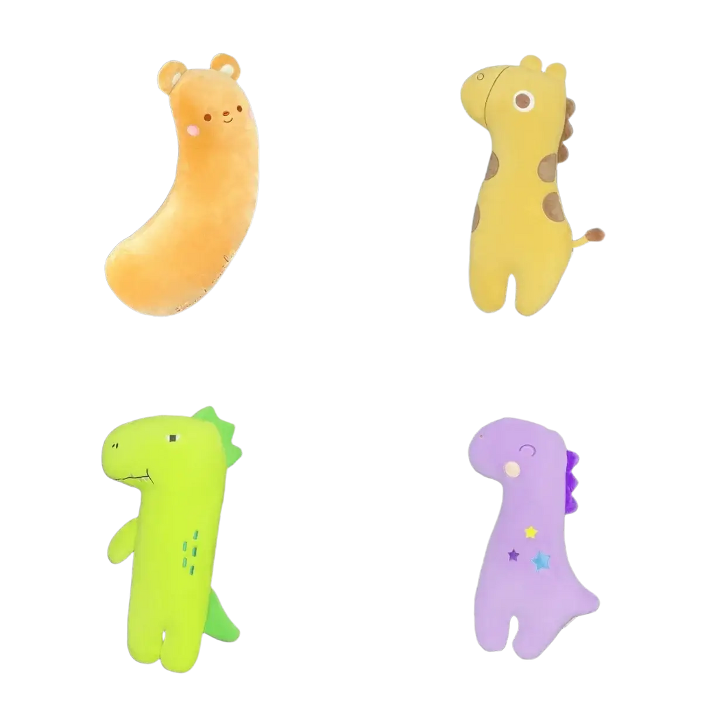 Plush dinosaur-shaped car seat backrest holders in soft orange yellow green and purple for unicorn car seat belt pillow for kids