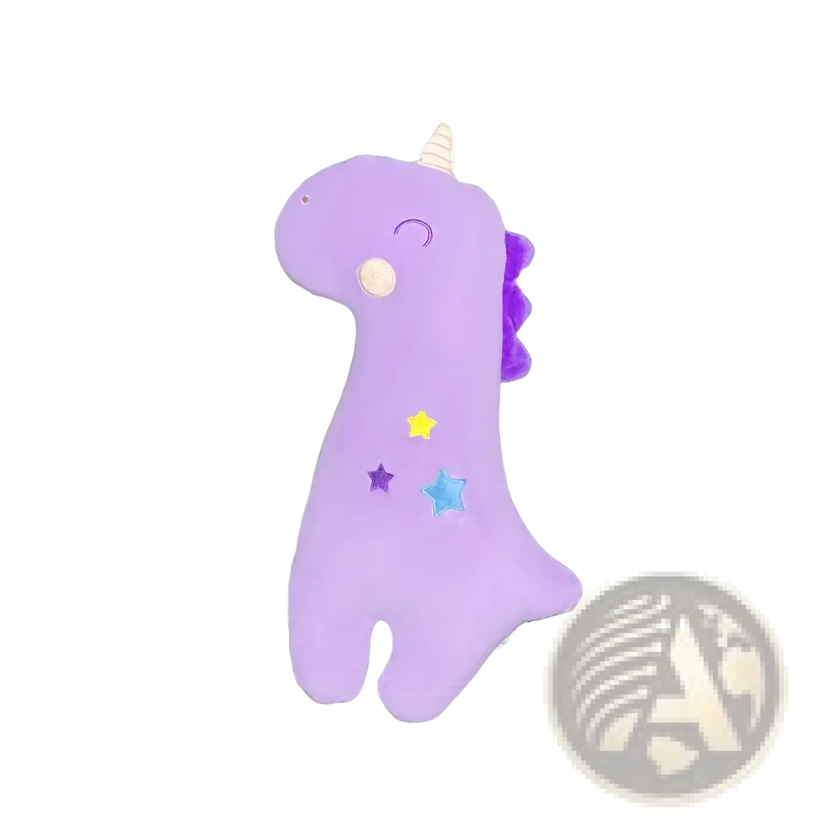 Purple plush unicorn car seat belt pillow for kids with embroidered stars and a white horn