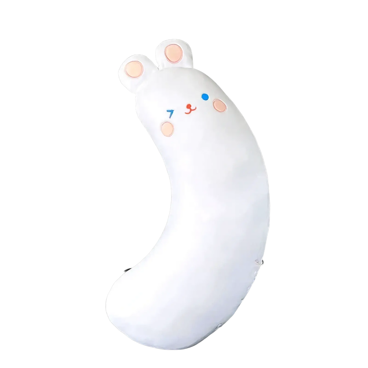 White plush bunny-shaped neck pillow with pink ears and embroidered face for unicorn car seat belt pillow for kids