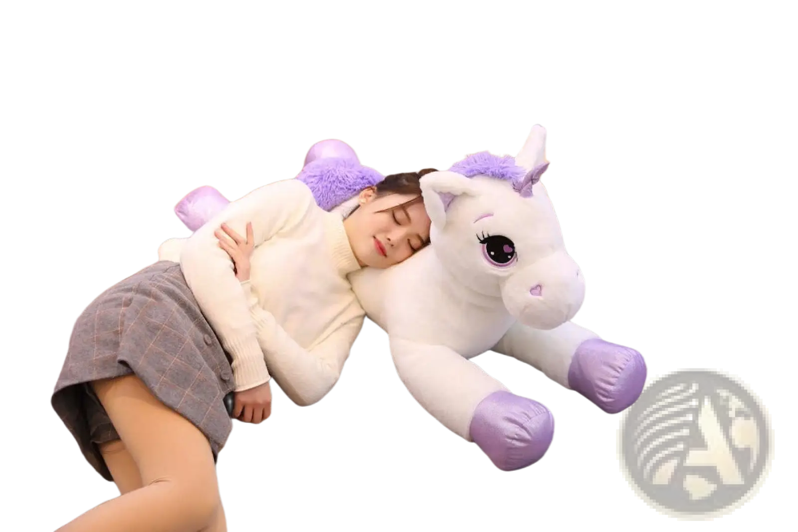 A soft white unicorn plush toy with purple accents and fuzzy texture perfect as a pink and purple stuffed animal