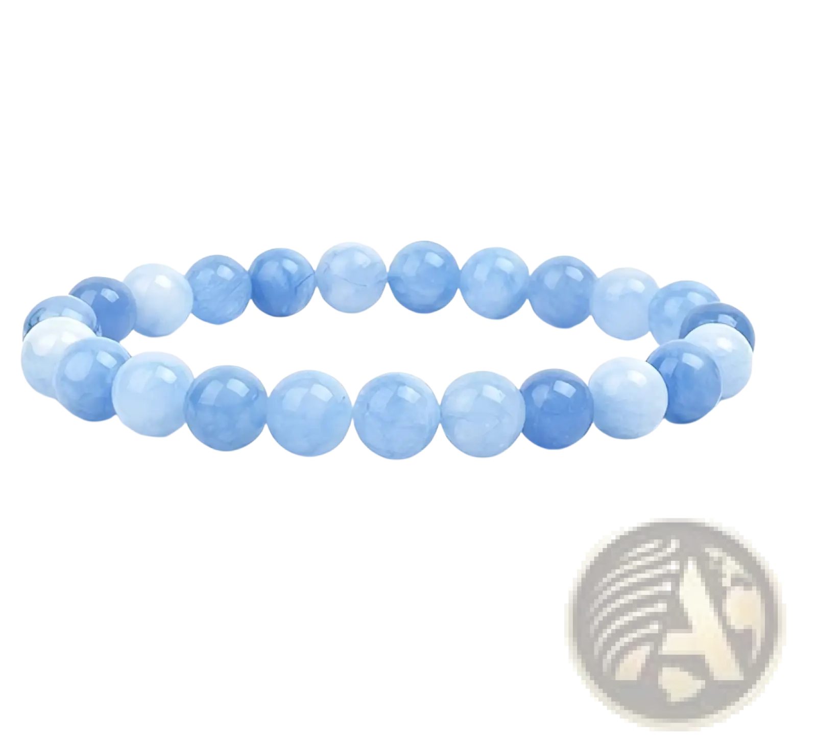 Unisex 8mm polished agate and amethyst stretch bracelet with translucent light blue round beads and smooth finish