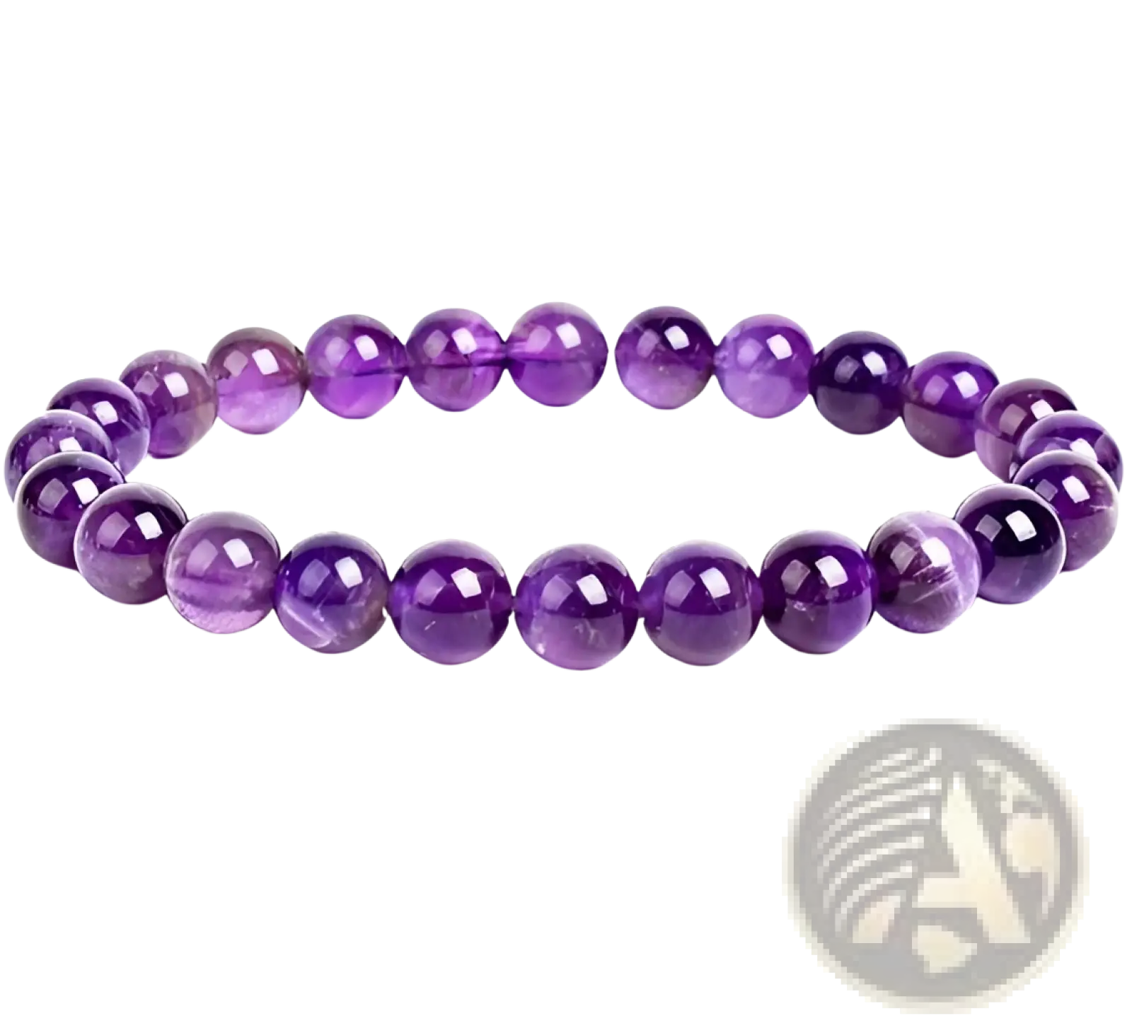 Unisex 8mm polished amethyst and agate stretch bracelet featuring smooth round purple gemstone beads