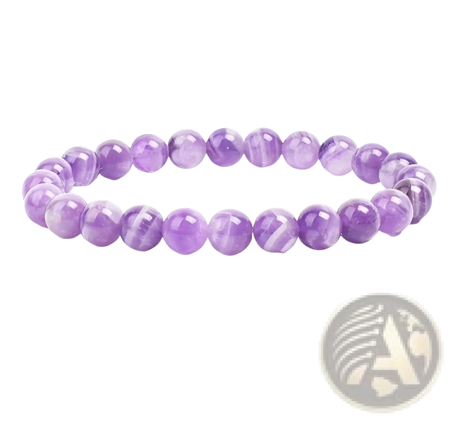 Unisex 8mm polished agate and amethyst stretch bracelet with glossy purple amethyst beads and subtle striations