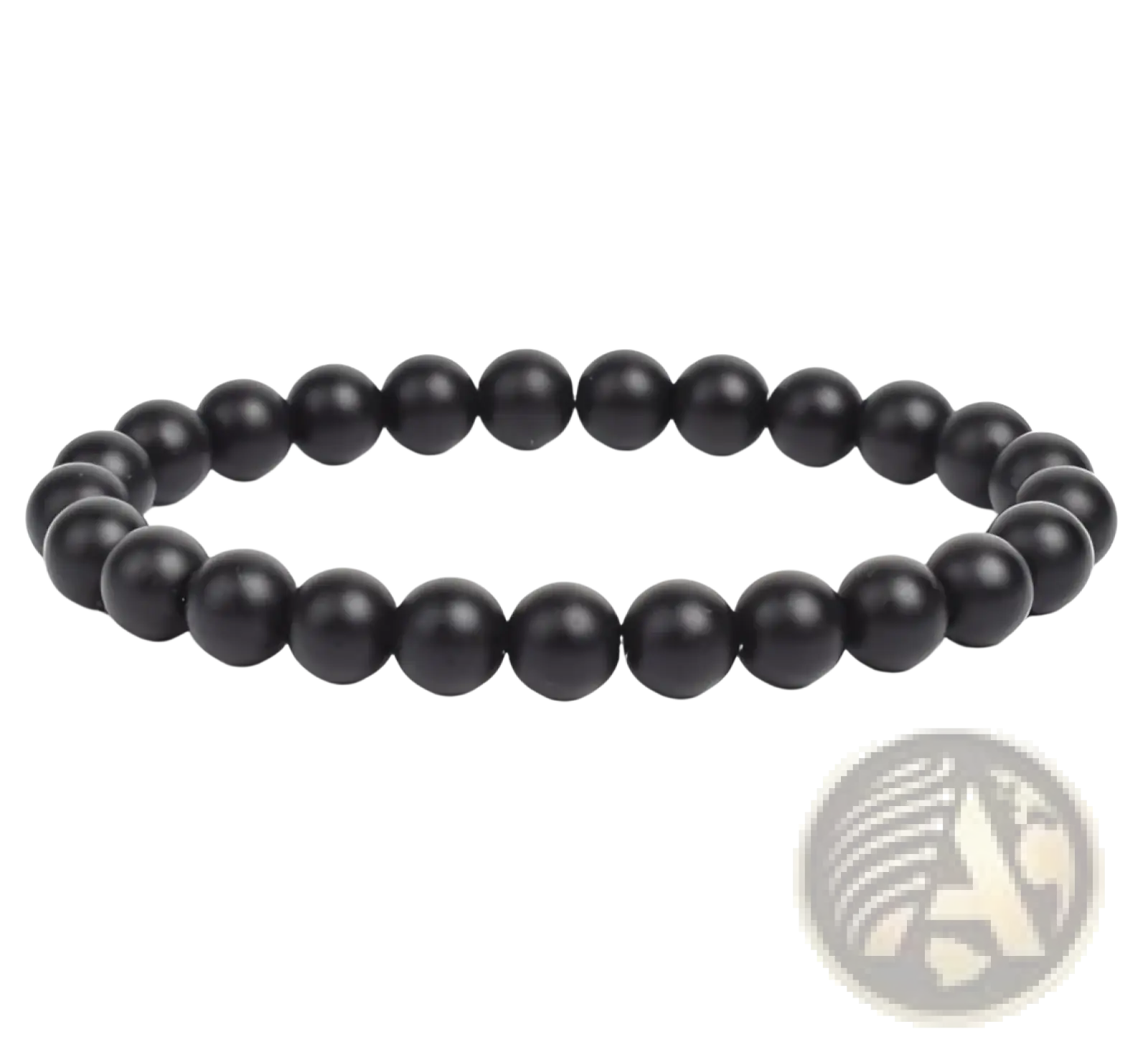 Unisex 8mm polished agate and amethyst stretch bracelet with smooth black spherical beads