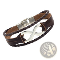 Unisex braided leather infinity and nautical charm bracelet in brown with silver infinity clasp and magnetic closure
