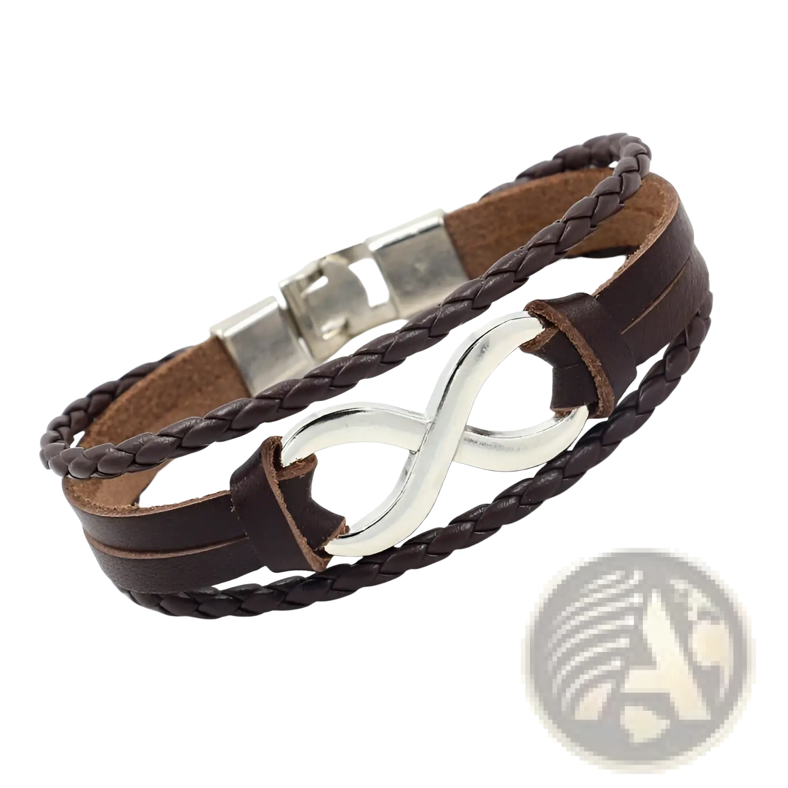 Unisex braided leather infinity and nautical charm bracelet in brown with silver infinity clasp and magnetic closure