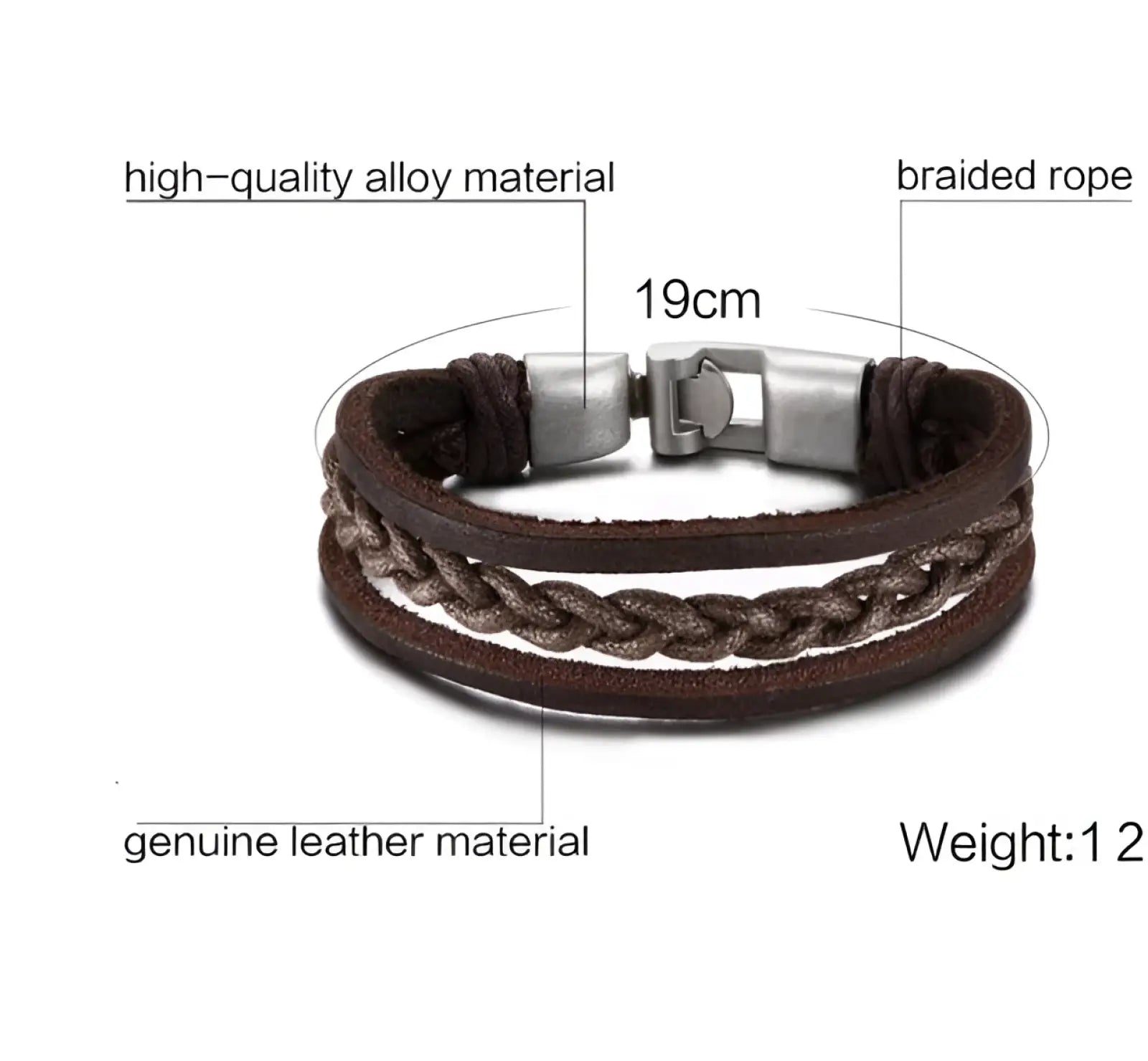Brown braided leather unisex infinity and nautical charm bracelet with silver toned alloy clasp