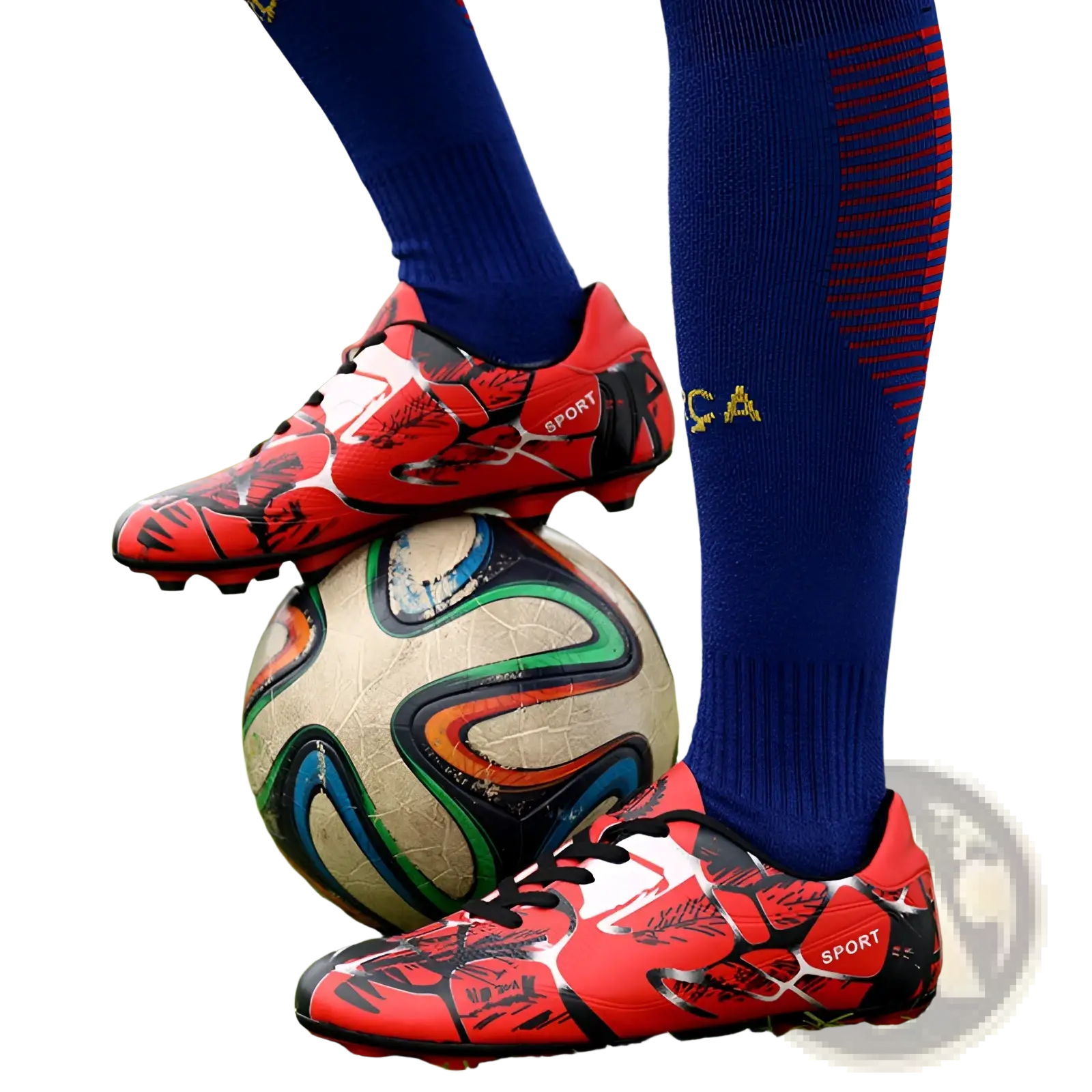 Unisex professional spike cleats in red and black with white accents featuring a sport logo on the side