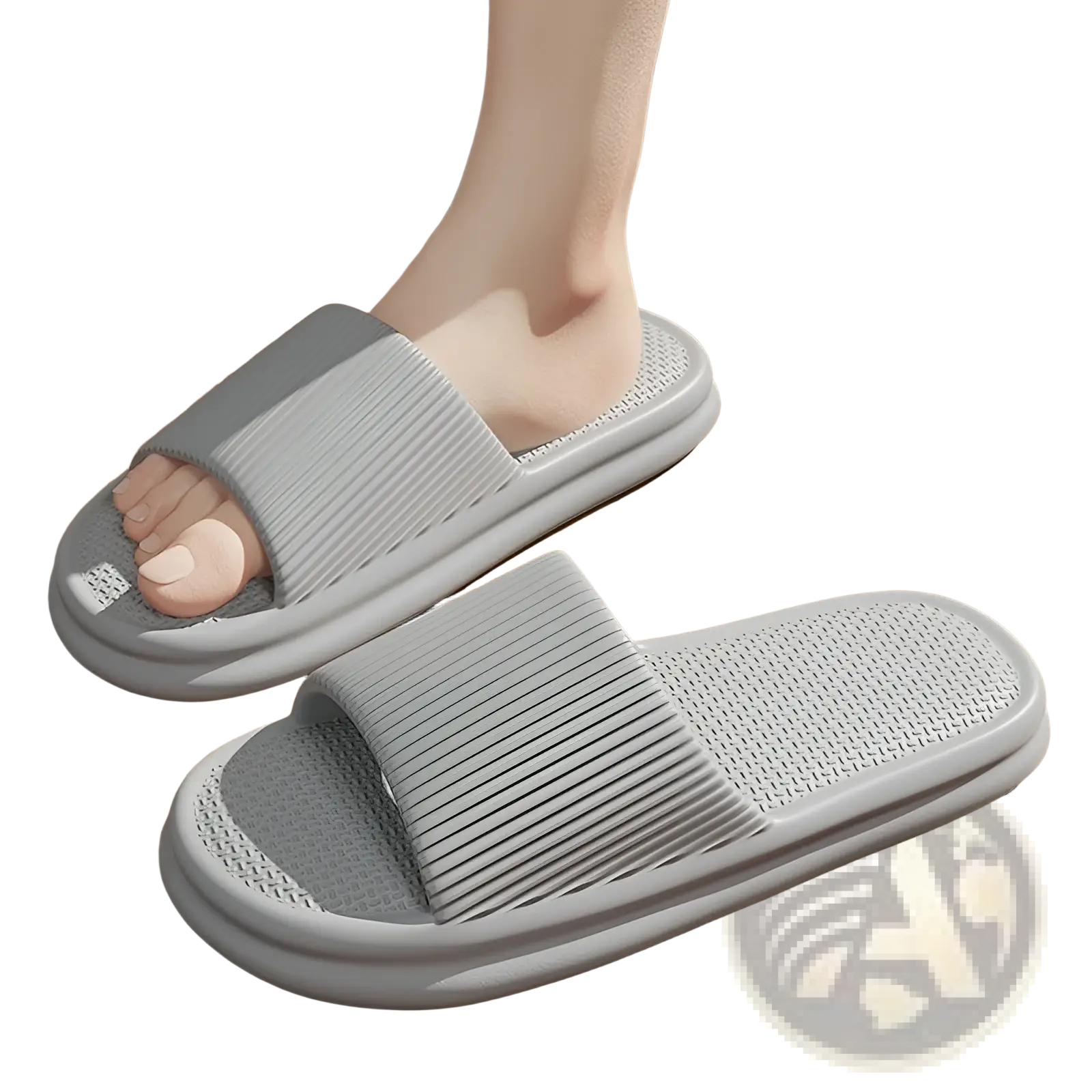 Grey unisex ribbed anti slip eva house slippers with a textured insole and slip-on design for indoor use