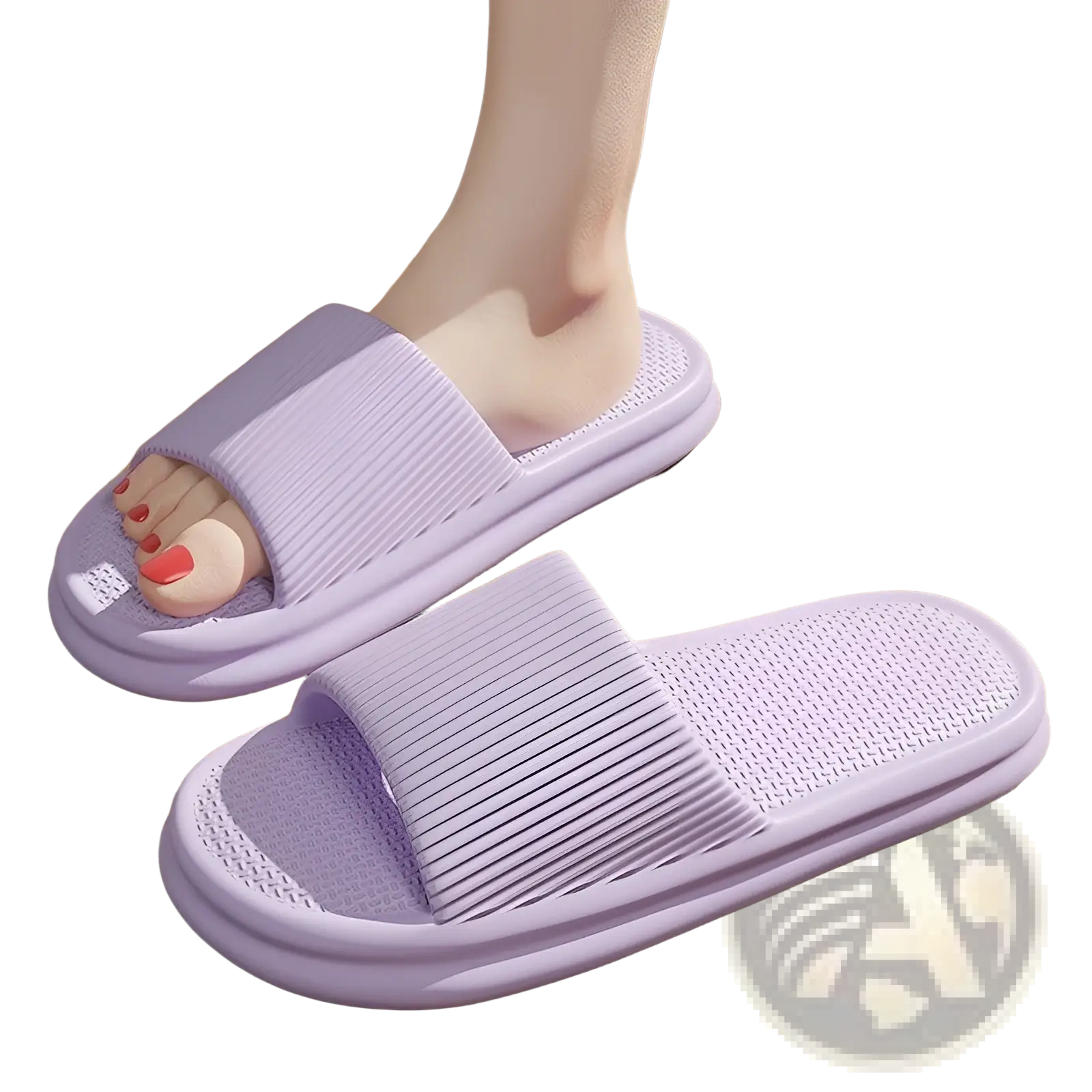 Lavender-colored unisex ribbed anti slip eva slip-on house slippers with textured footbed for indoor use