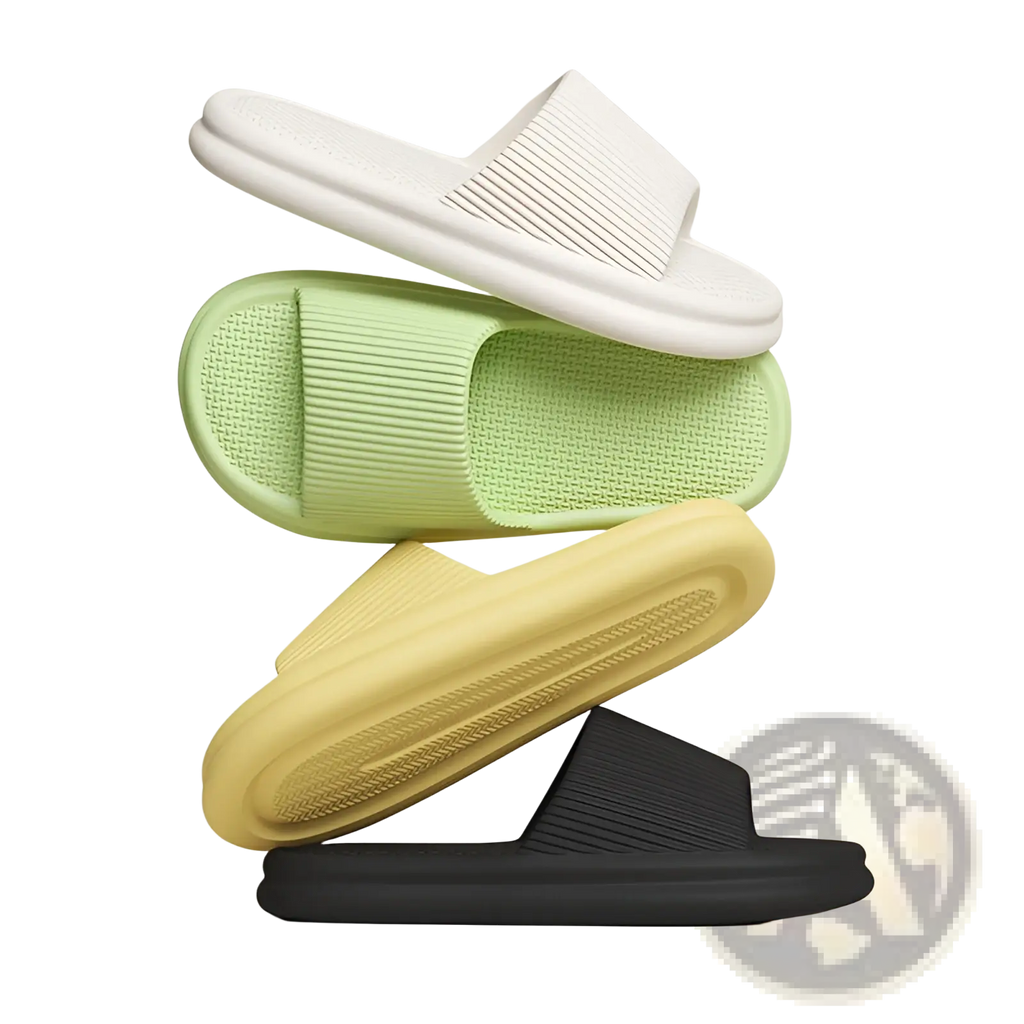 Stacked minimalist unisex ribbed anti slip eva house slippers in white mint green yellow and black colors