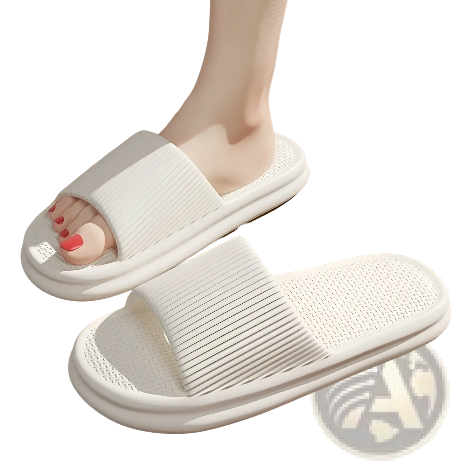 White unisex slip-on eva house slippers with ribbed strap and textured anti-slip footbed