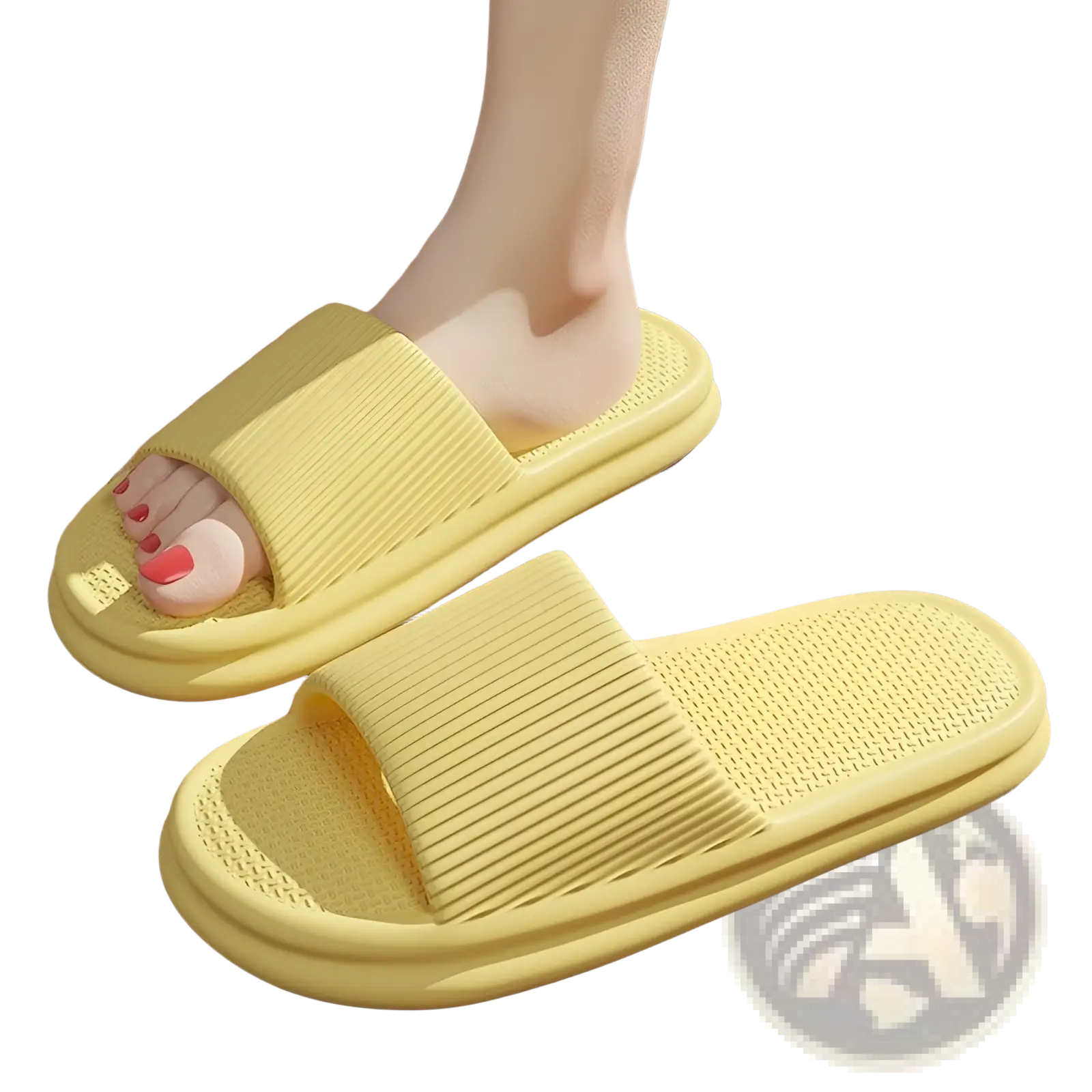 Bright yellow unisex ribbed anti slip eva house slippers with textured footbed and ribbed strap