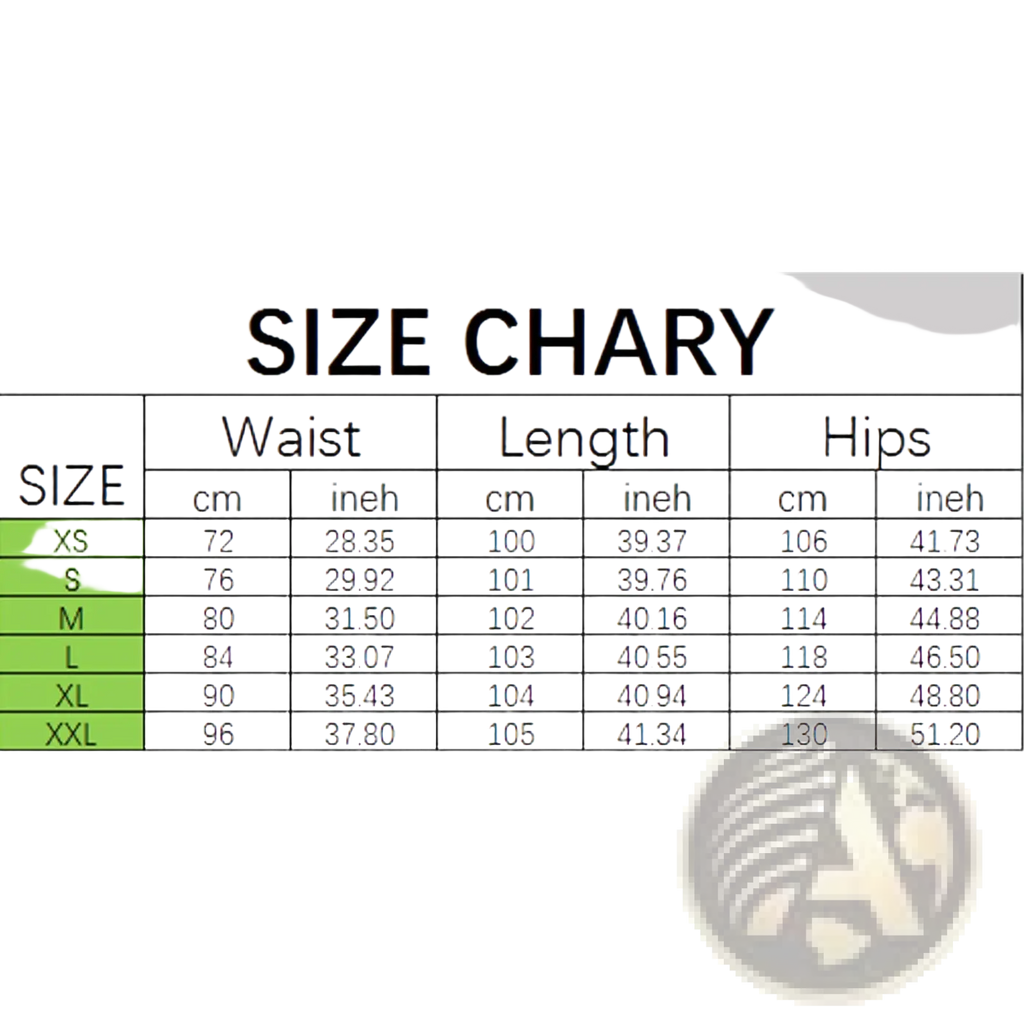 A clear size chart showing waist length and hips in cm and inches for unisex ripped straight leg denim jeans sizes xs to xxl
