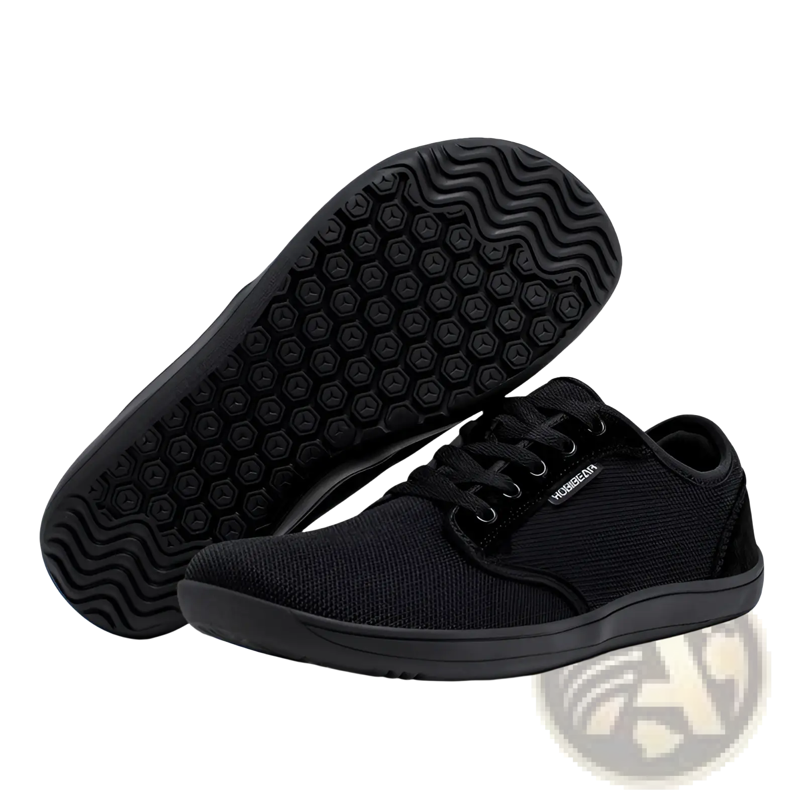 Unisex suede leather low-top casual sports shoe gs6968 in black woven fabric with hexagonal tread sole pattern