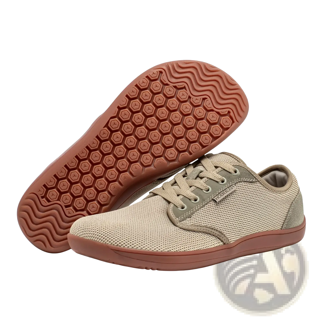 Unisex suede leather casual sports shoes gs6968 with beige mesh and suede low-top design and brown hexagonal tread sole