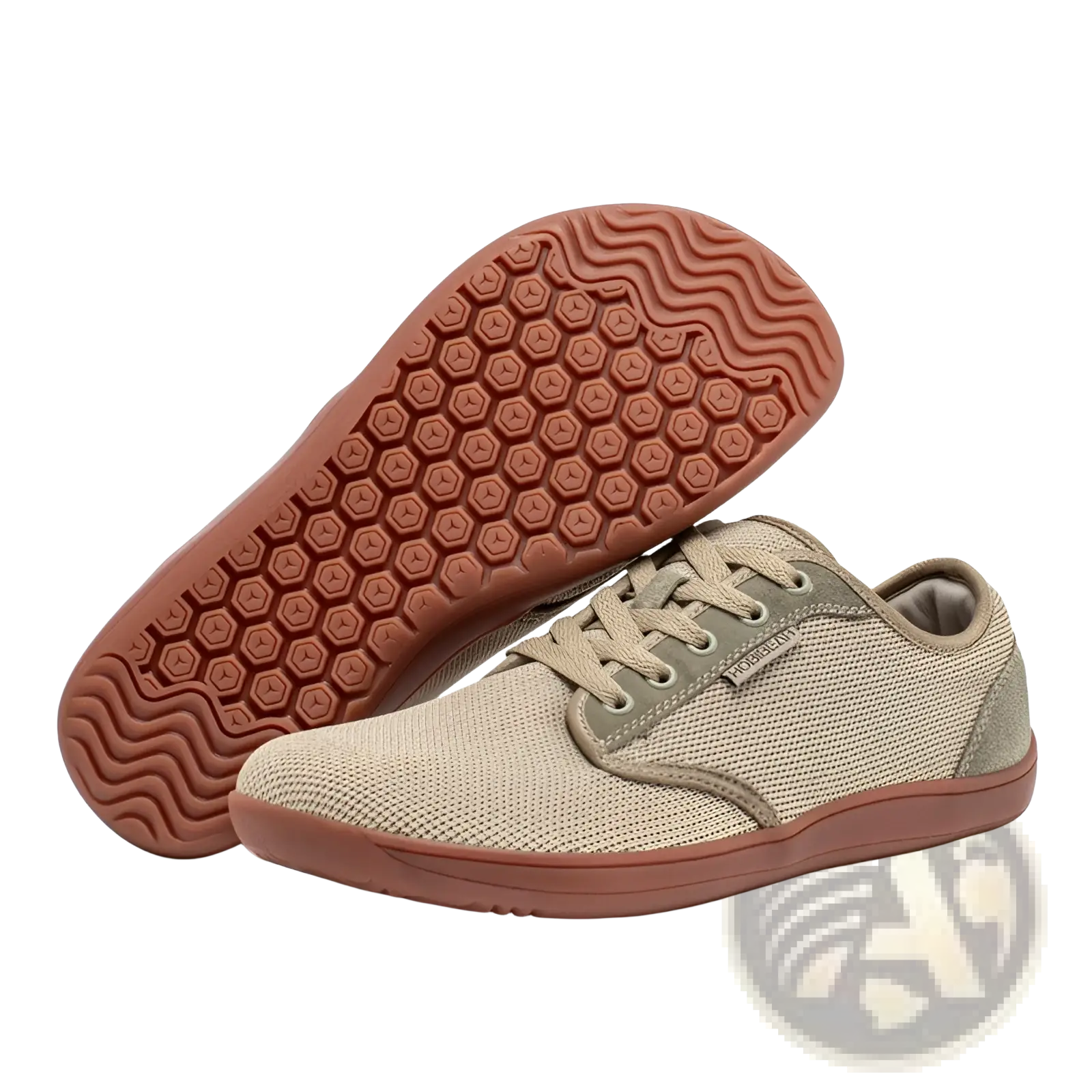 Unisex suede leather casual sports shoes gs6968 with beige mesh and suede low-top design and brown hexagonal tread sole