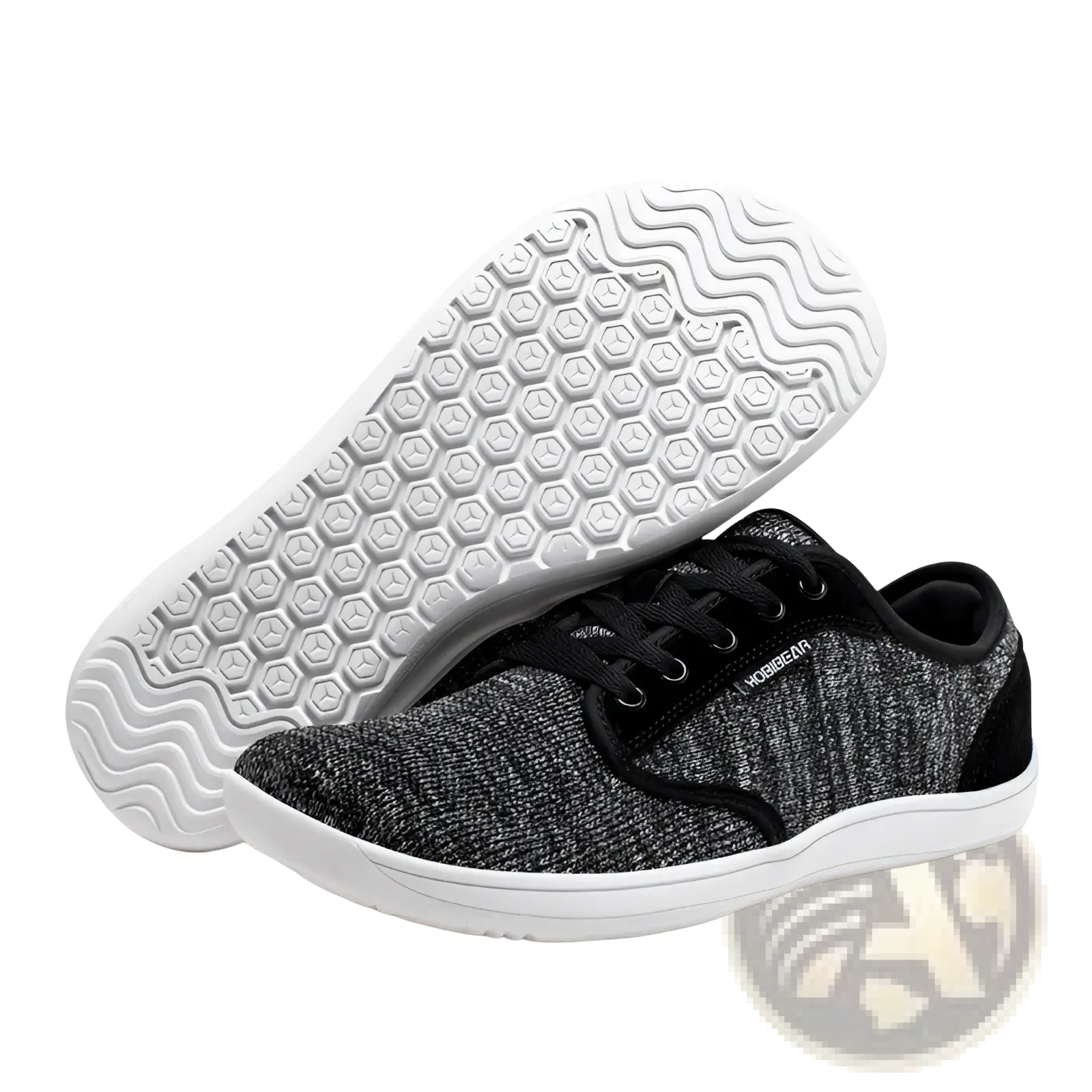 Unisex suede leather casual sports shoe gs6968 with black and gray heathered mesh and white rubber sole with hex tread