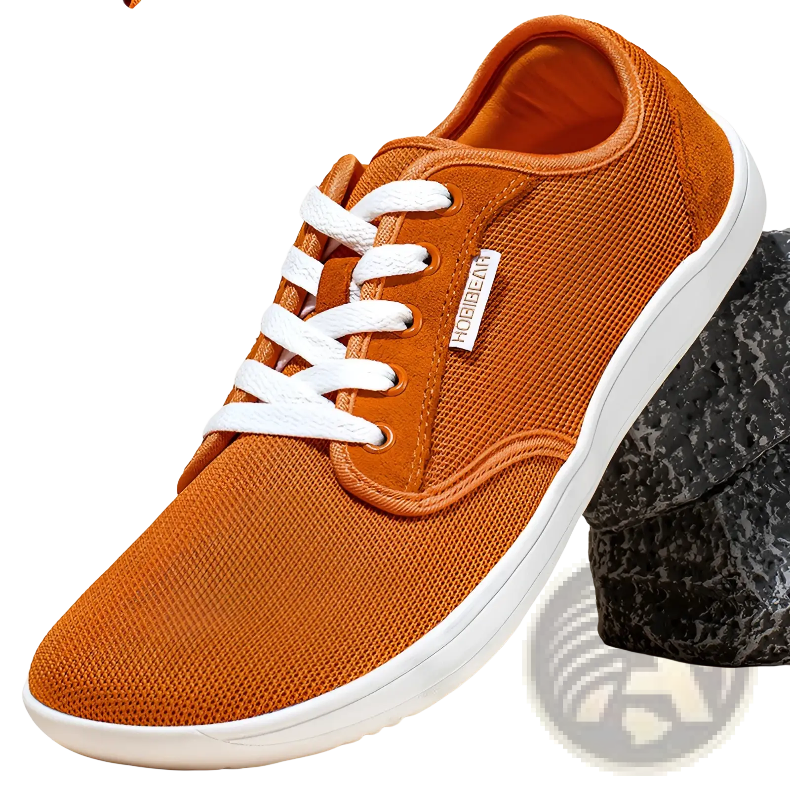 Unisex suede leather casual sports shoe gs6968 in orange canvas with white laces and white rubber sole