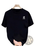 Unisex summer athletic black short-sleeved t-shirt with a white minimalist logo on the left chest designed for comfort