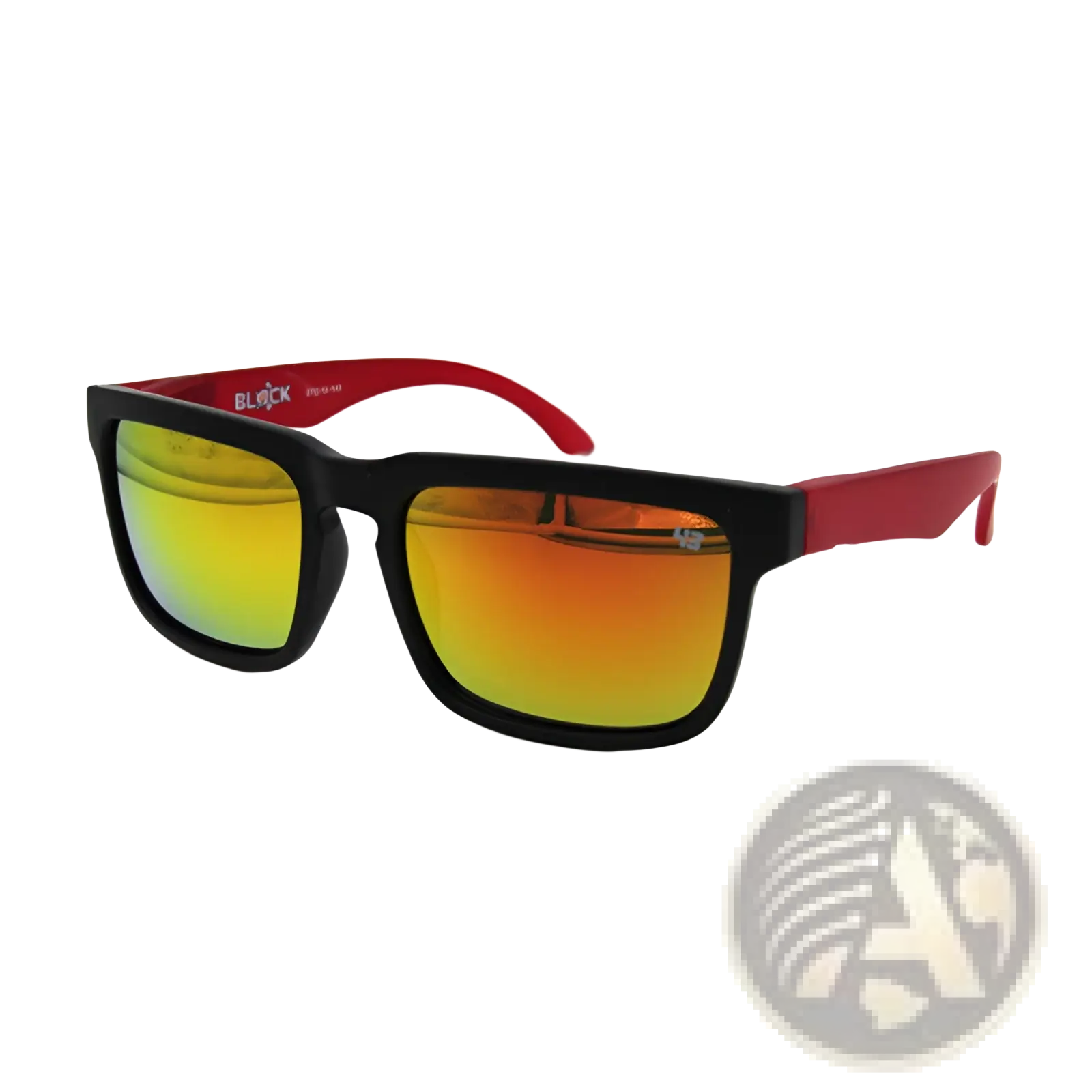 Unisex uv400 sport cycling sunglasses with black and red frame and gradient mirror lenses shifting from yellow to orange