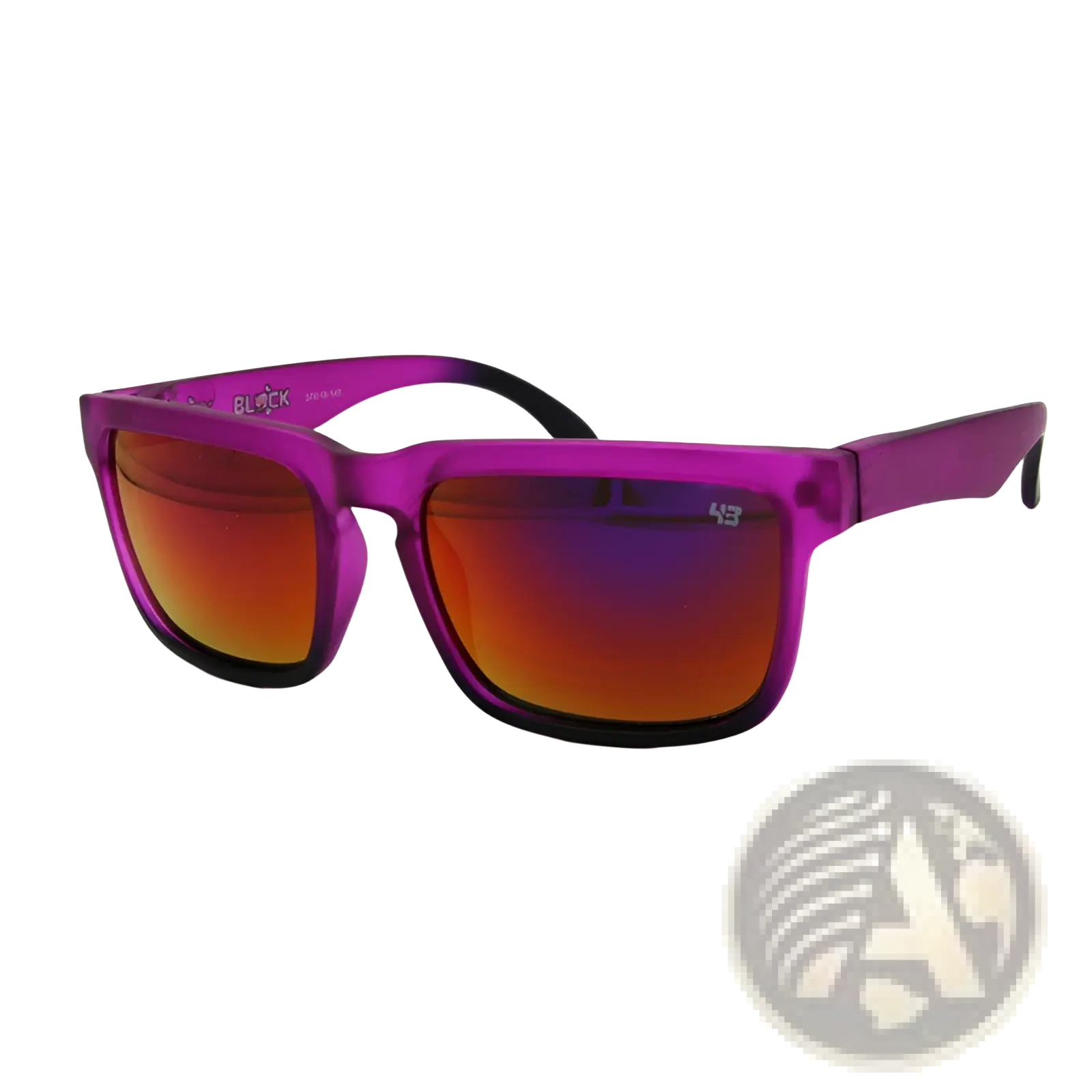 Unisex uv400 gradient mirror sport cycling sunglasses with purple frame orange to purple lenses and black temple tips