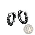 Unisex vintage textured silver skull hoop earrings featuring intricate stacked skeletal designs in silver metal
