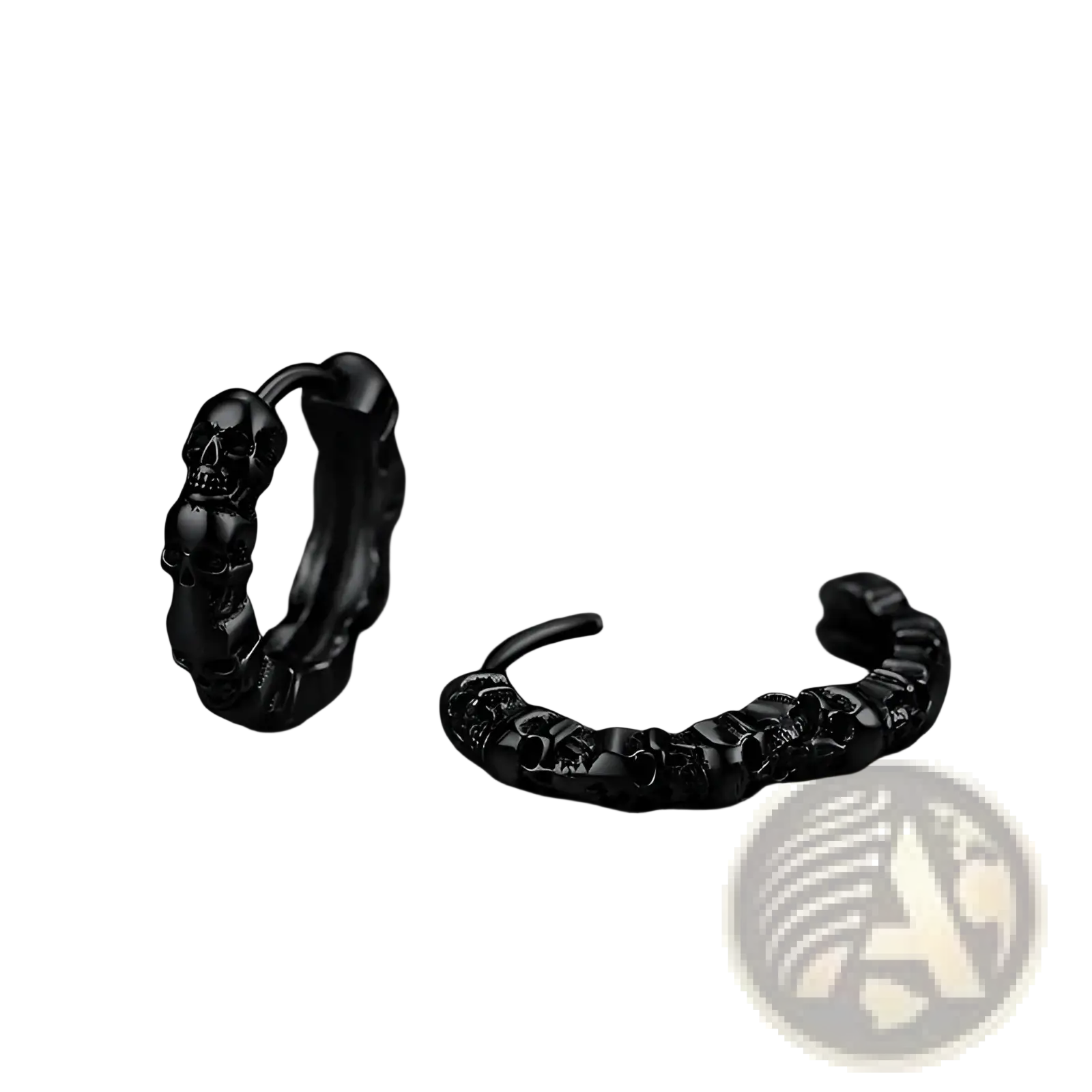 Unisex vintage textured black skull hoop earrings with a matte finish and intricate detailing