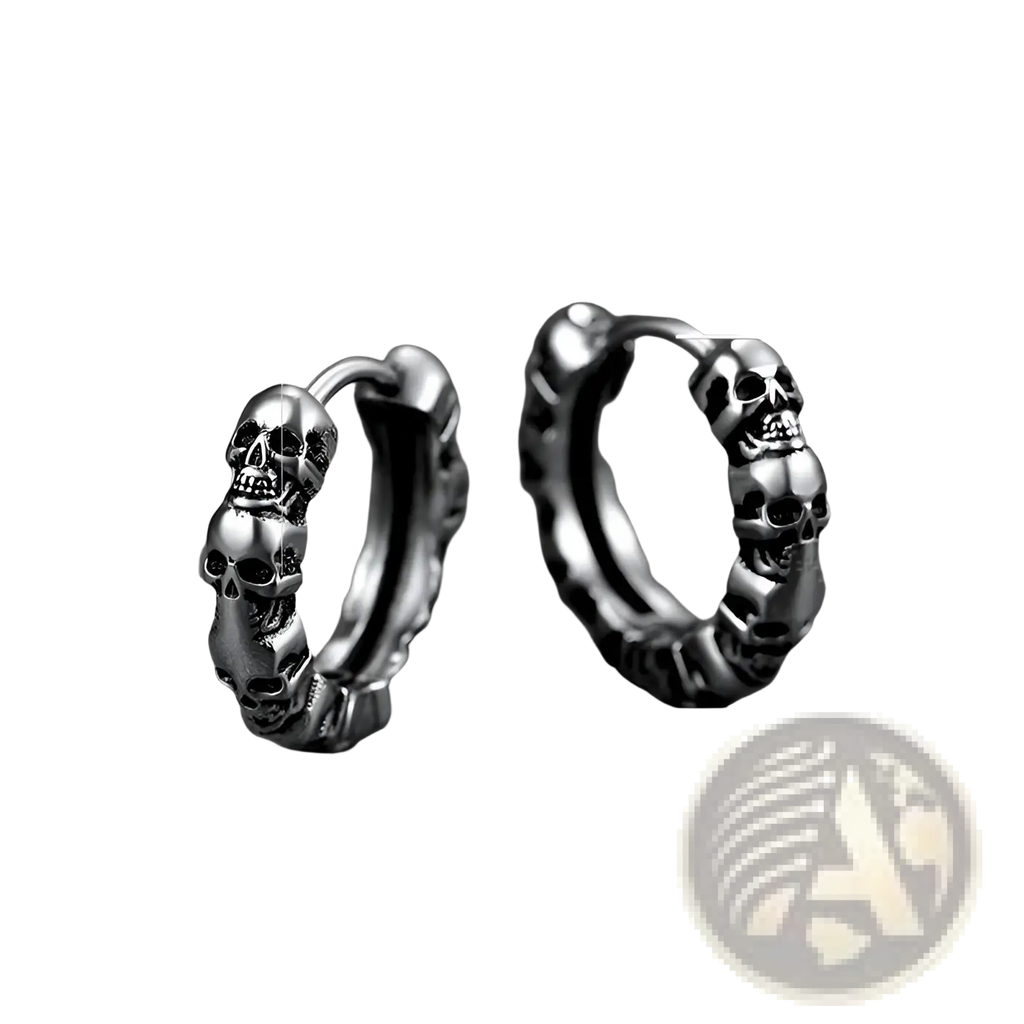 Unisex vintage silver skull hoop earrings with a textured metallic finish and intricate detailing