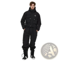Unisex waterproof black tactical snowsuit anorak with multiple pockets and a hood for cold weather protection
