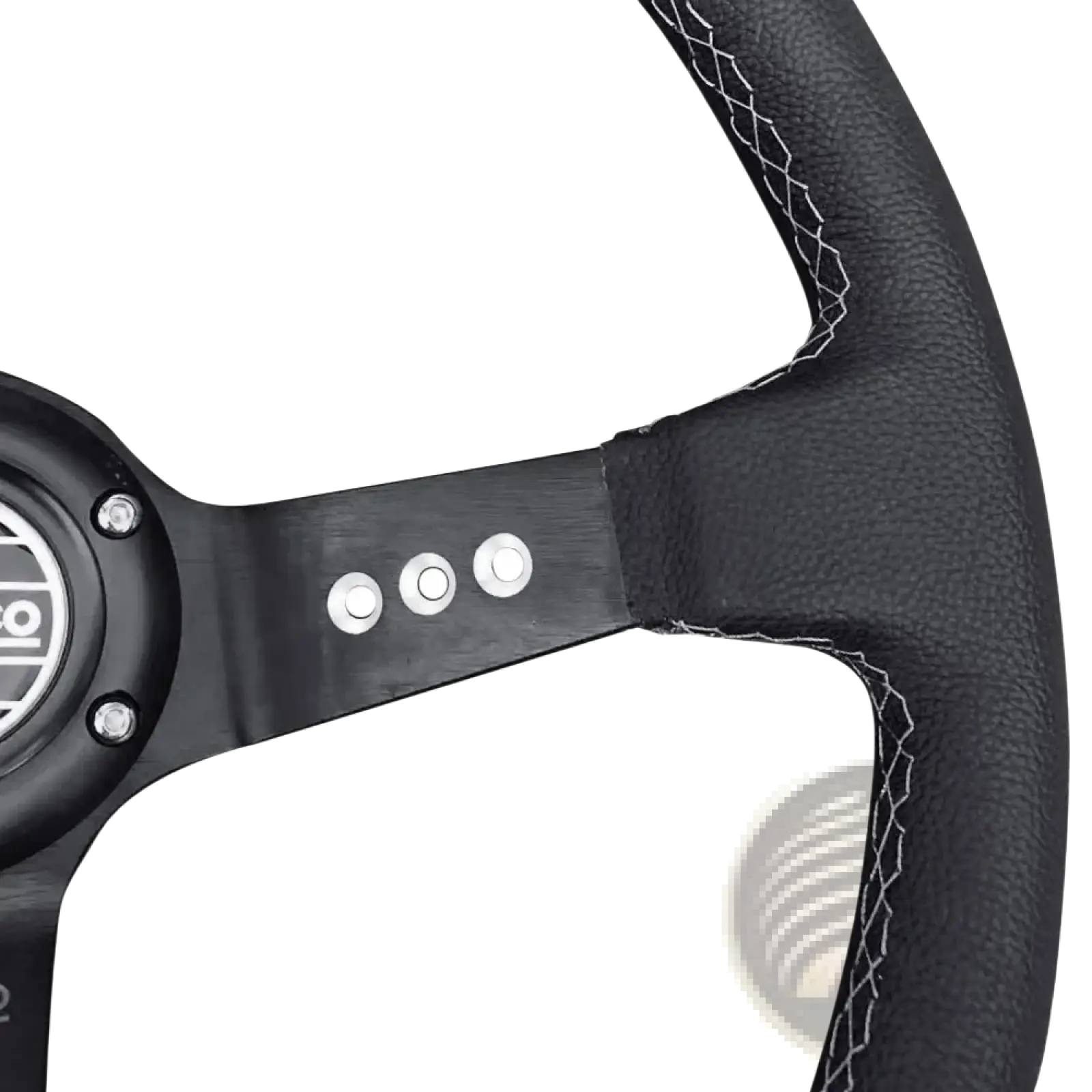 Universal 14 inch black PVC racing steering wheel with black leather wrap white stitching and matte black sparco hub