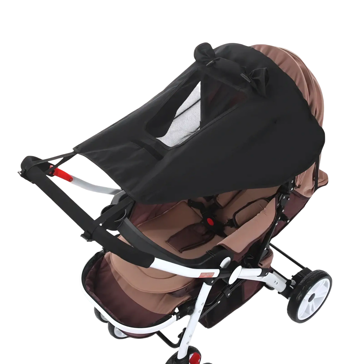 Black mesh sun canopy with bow detail for universal baby stroller sun shade uv protection canopy front view