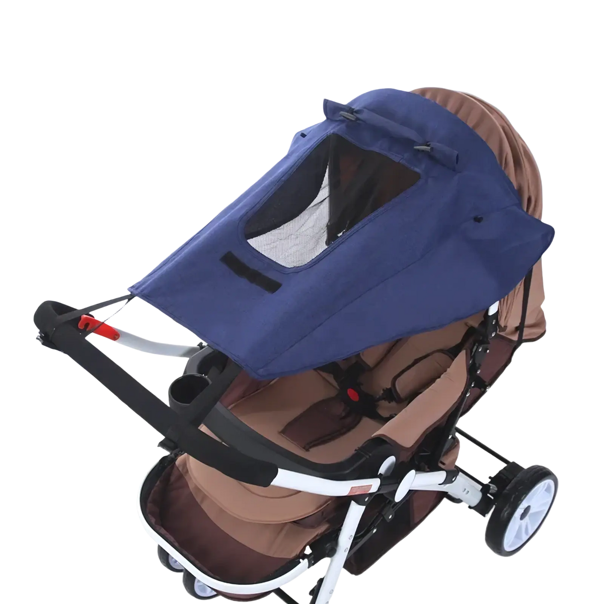 Blue fabric universal baby stroller sun shade with uv protection canopy and mesh window for ventilation