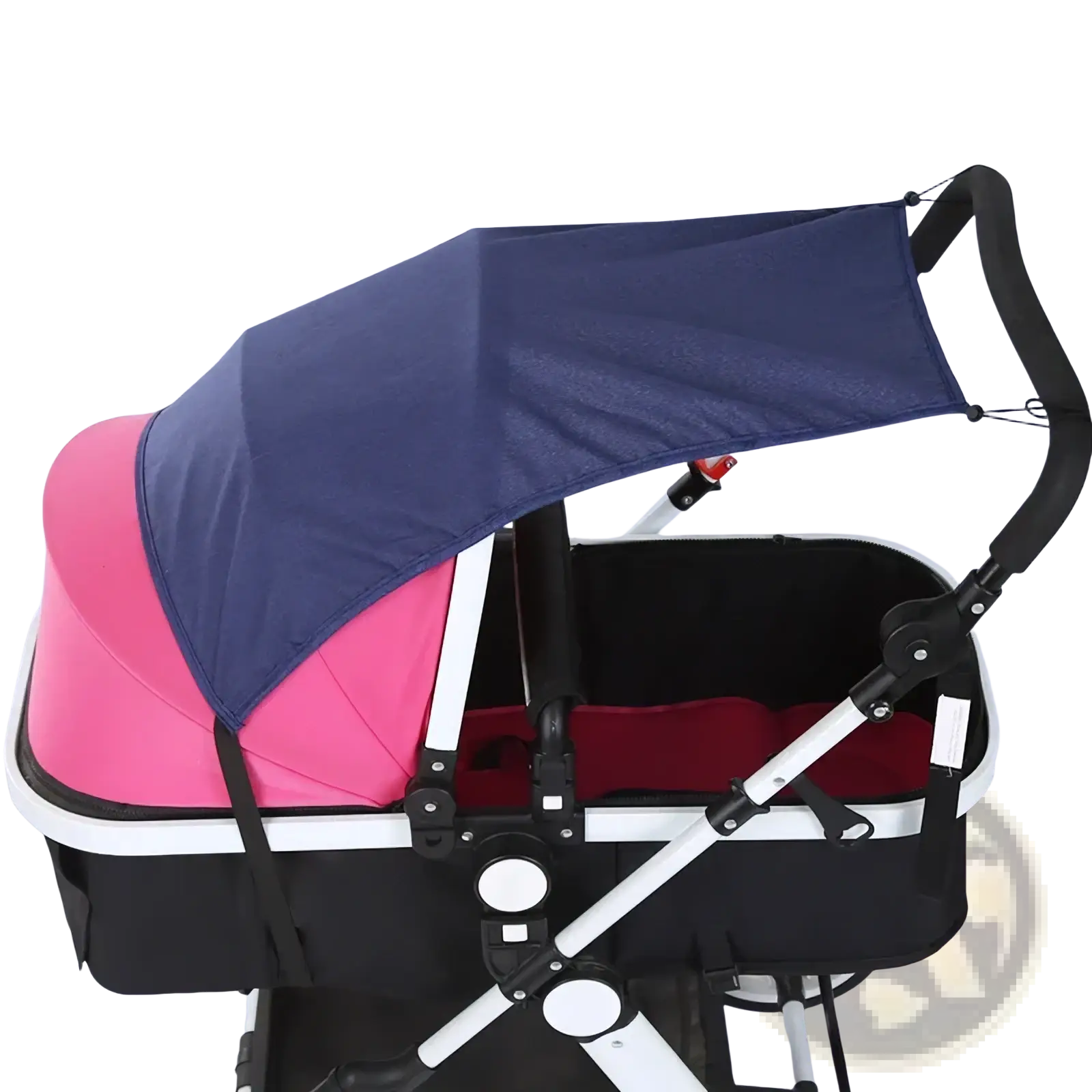 Navy blue fabric universal baby stroller sun shade uv protection canopy with black straps and adjustable clips