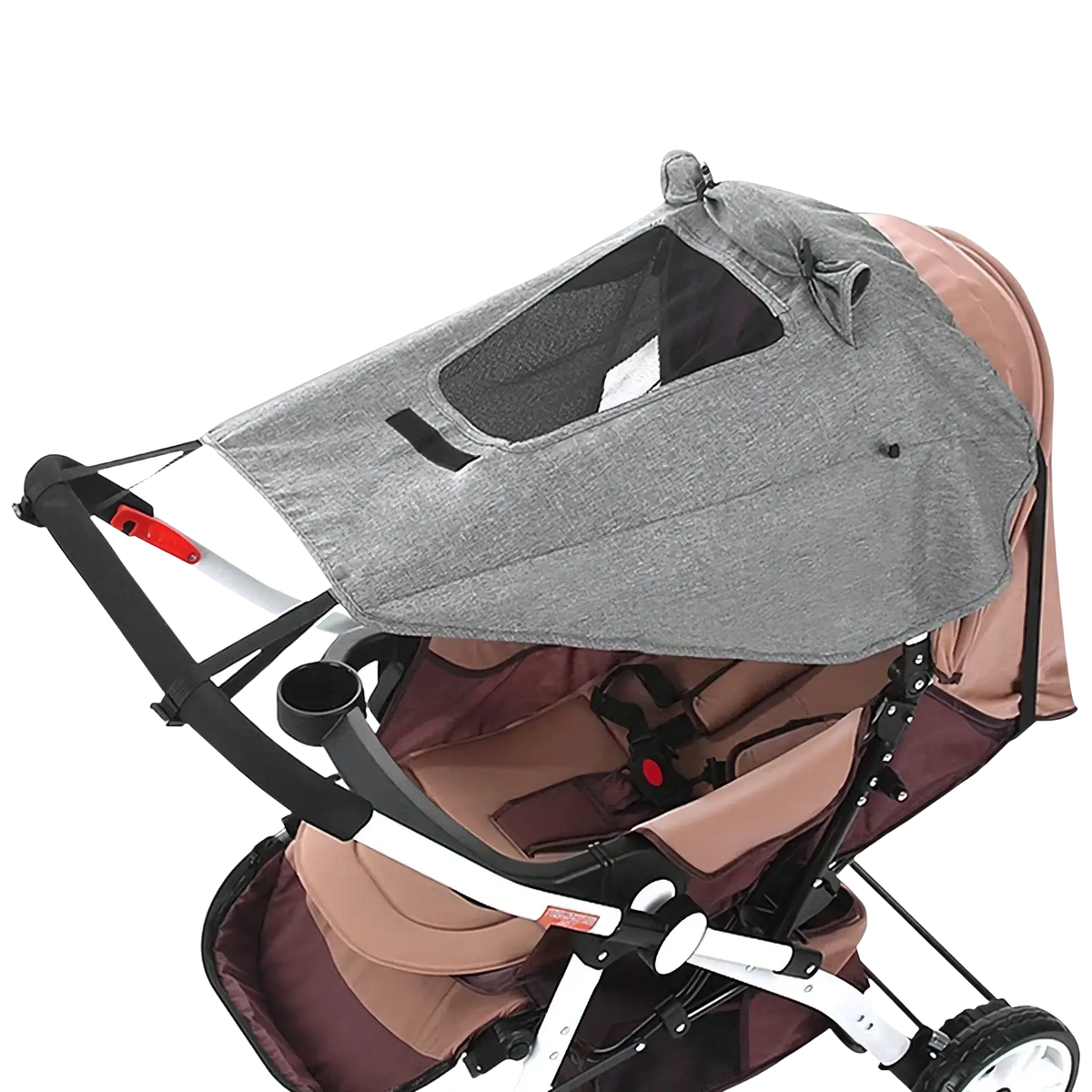 Gray mesh universal baby stroller sun shade uv protection canopy with bow detail and black trim