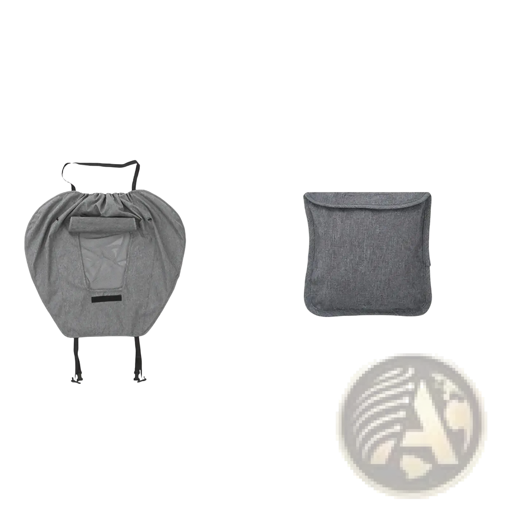 Gray textured fabric car seat cover with drawstring top and front pocket for universal baby stroller sun shade uv protection canopy