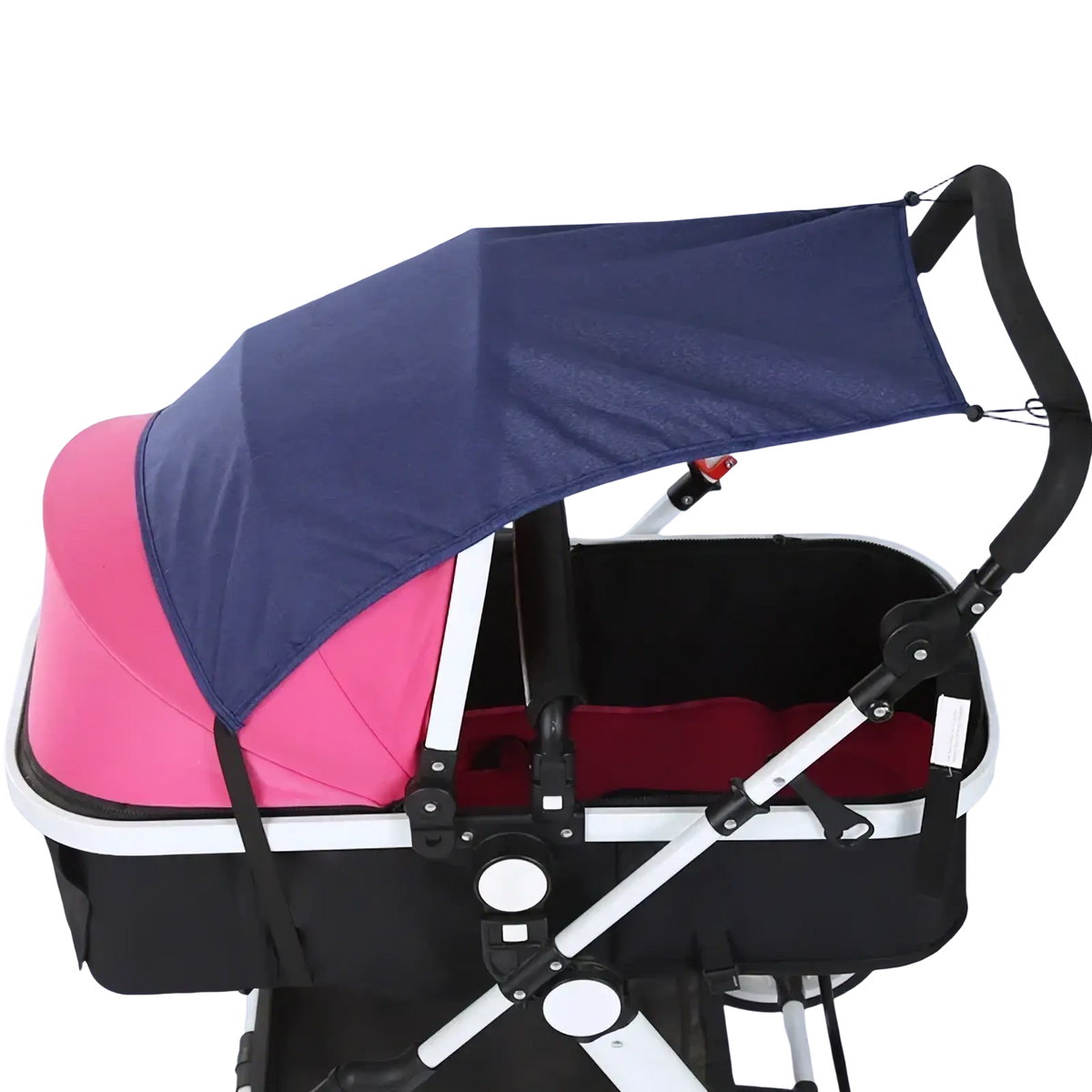 Navy blue fabric universal baby stroller sun shade uv protection canopy with black straps and adjustable clips