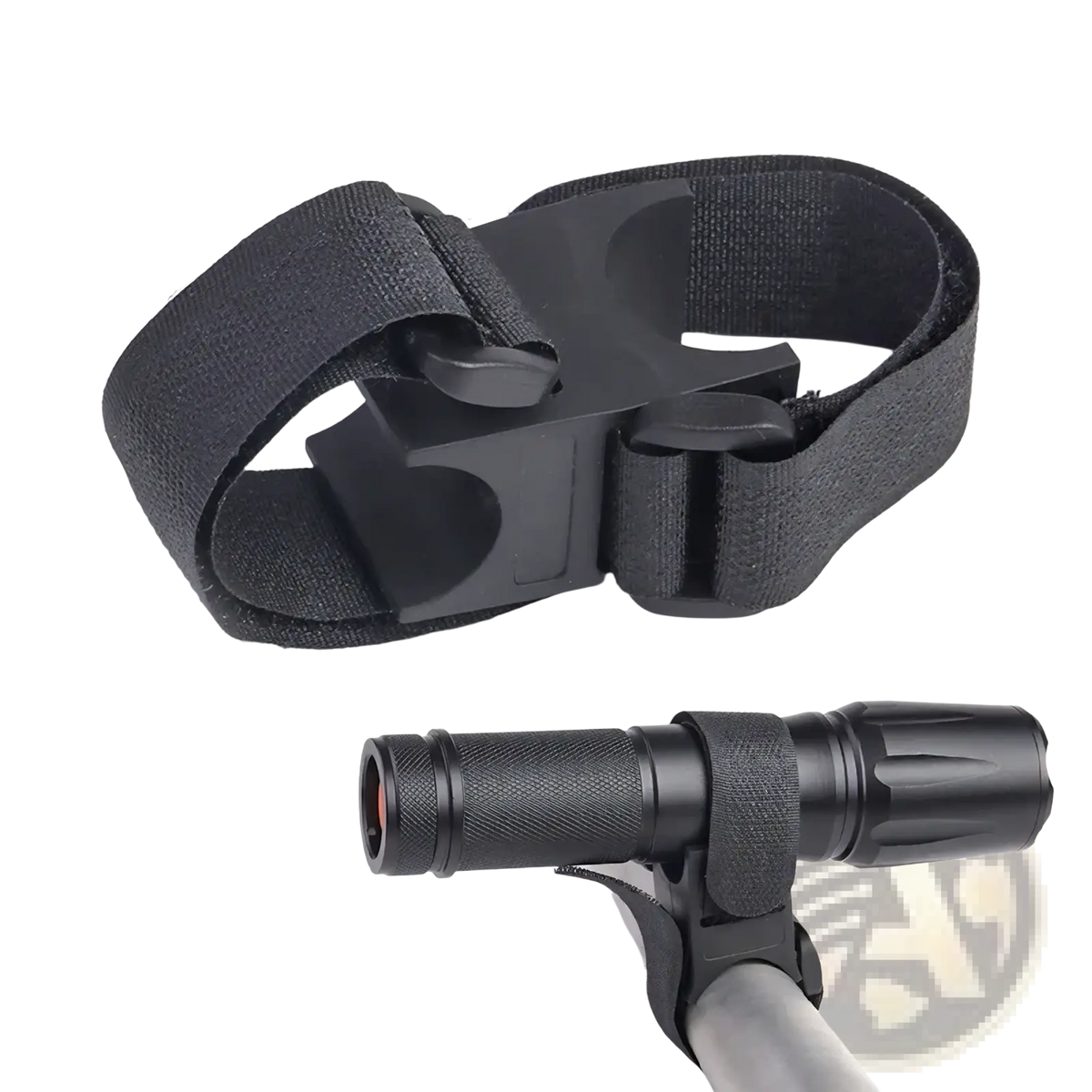 Black adjustable strap mount holder made of durable material for universal bike flashlight attachment use