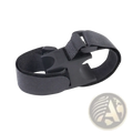 Black elastic strap with plastic buckle for universal bike flashlight mount strap holder visible from the back side
