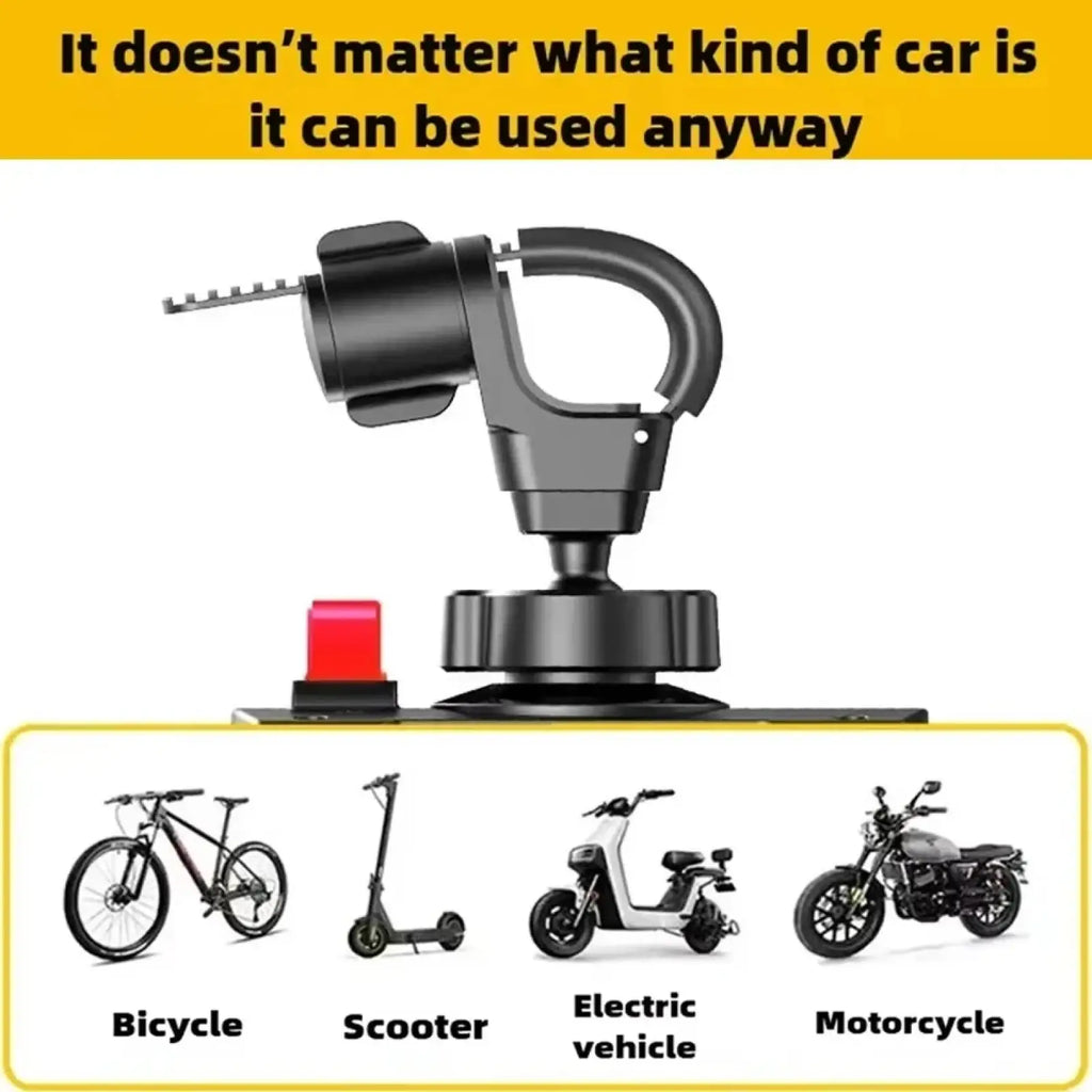 Black universal bike phone mount with red button and adjustable clamp for bicycles and motorcycles 360 rotation