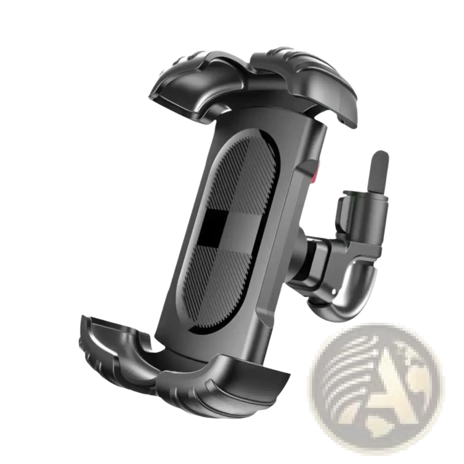 Black plastic universal bike phone mount with textured grip and adjustable clamp featuring 360 rotation capability