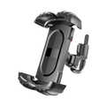 Black plastic universal bike phone mount with textured grip and adjustable clamp featuring 360 rotation capability